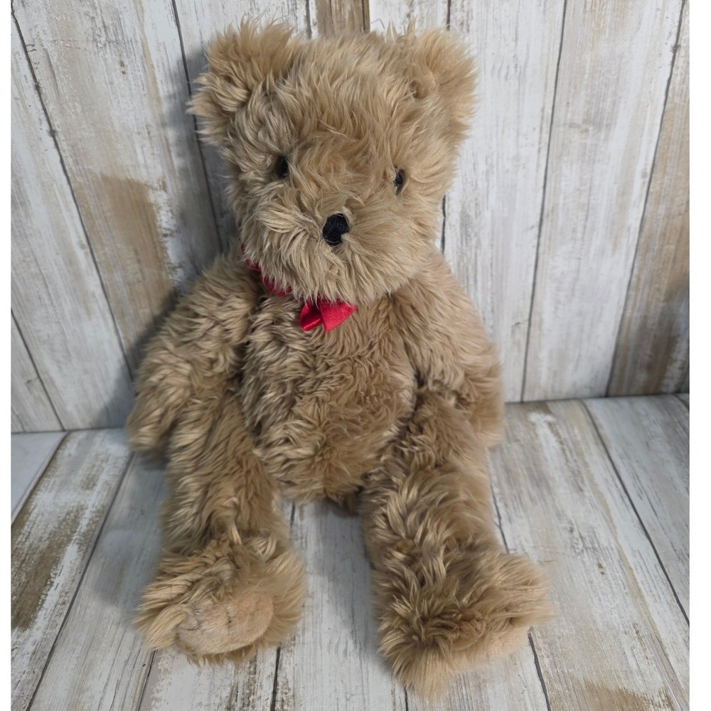 Vintage 1989 Ty Inc Tan Shaggy Teddy Bear Red Bow Plush Stuffed Animal Korea
